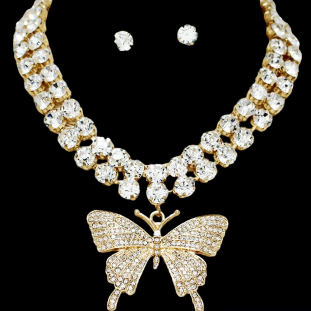 Butterfly Rhinestone Choker Necklace Set
